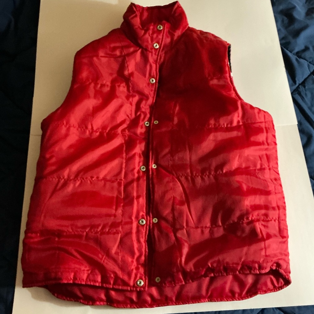 Red with Super Dark Midnight Blue & White Strips Puffy Vest Jacket - Picture 8 of 16